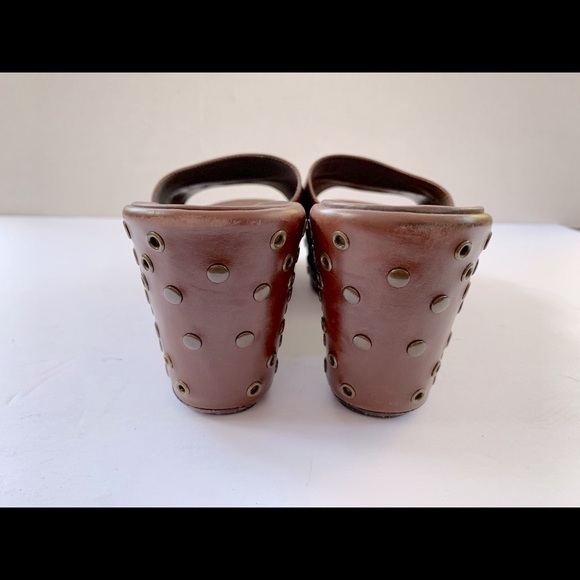 Anne Klein 90’s platform wedges with studs redish brown leather sandals US 10 - Picture 6 of 8